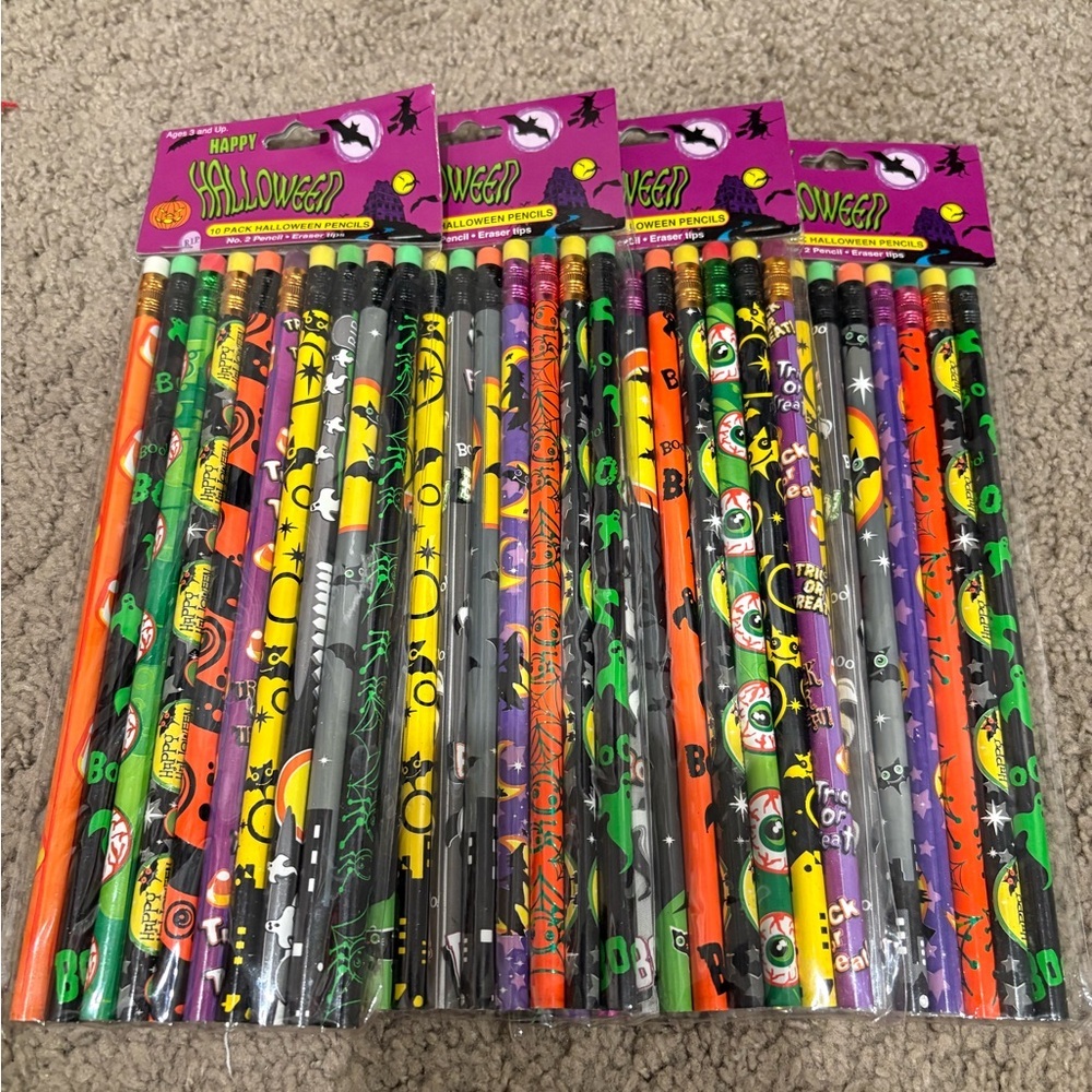 Vintage Sealed Halloween Pencils 4-10 Packs 40 Total Peachtree Playthings 2003